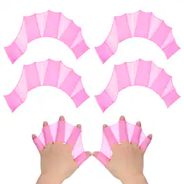 Unique Bargains - Silicone Swimming Gloves, Webbed Gloves Half-Finger Frog Type Water Resistance Swim Fins, 11"x6" 2 Pair - Pink