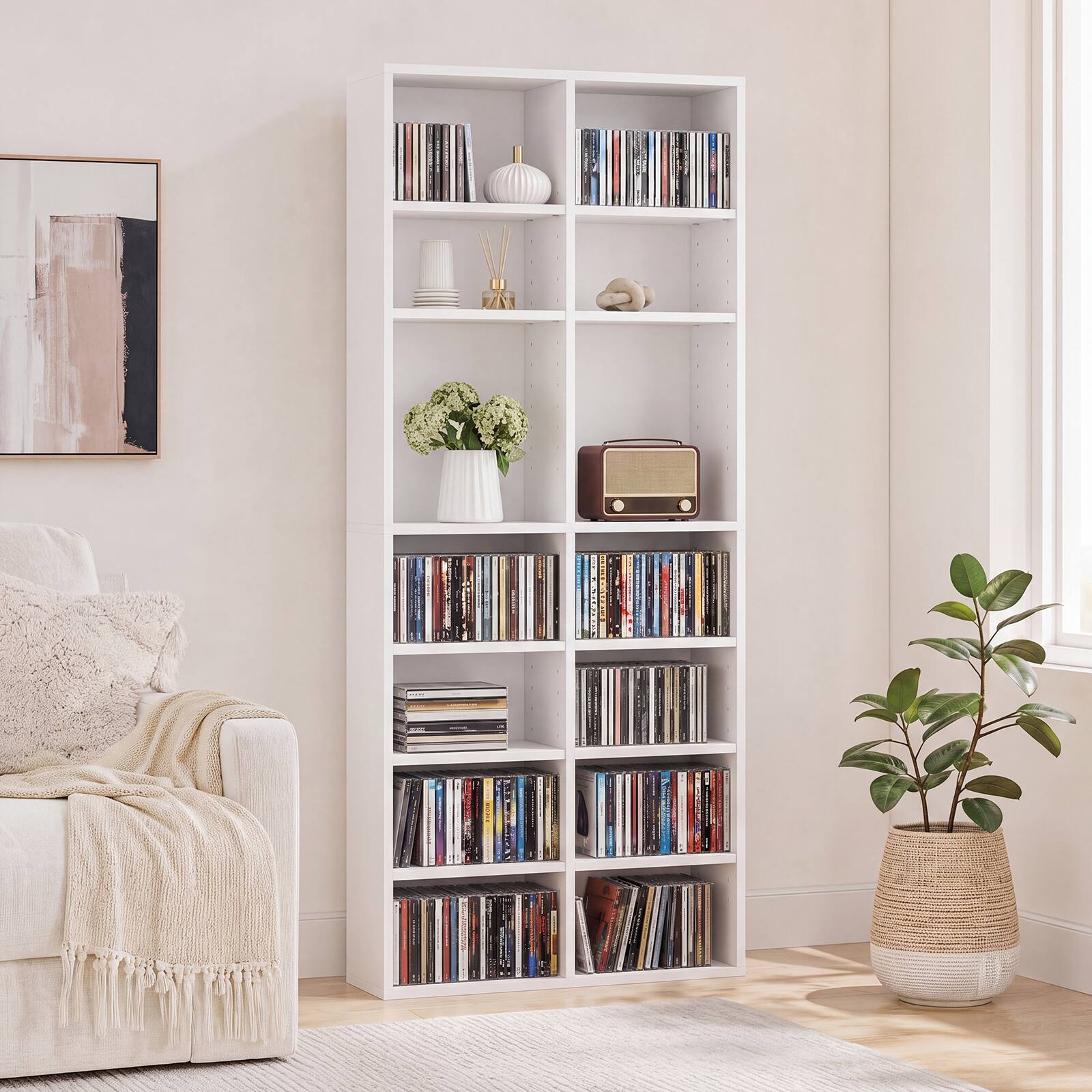 Alt View 5. Costway - Costway 1 PCS 16-Cube Bookcases CD Storage Rack 54" Freestanding Display Cabinet with 12 Adjustable Shelves - White.