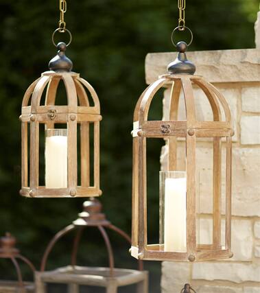 Front. BreeBe - Open Wood Lantern with Glass Hurricane (Set of 2) - Brown, Clear.