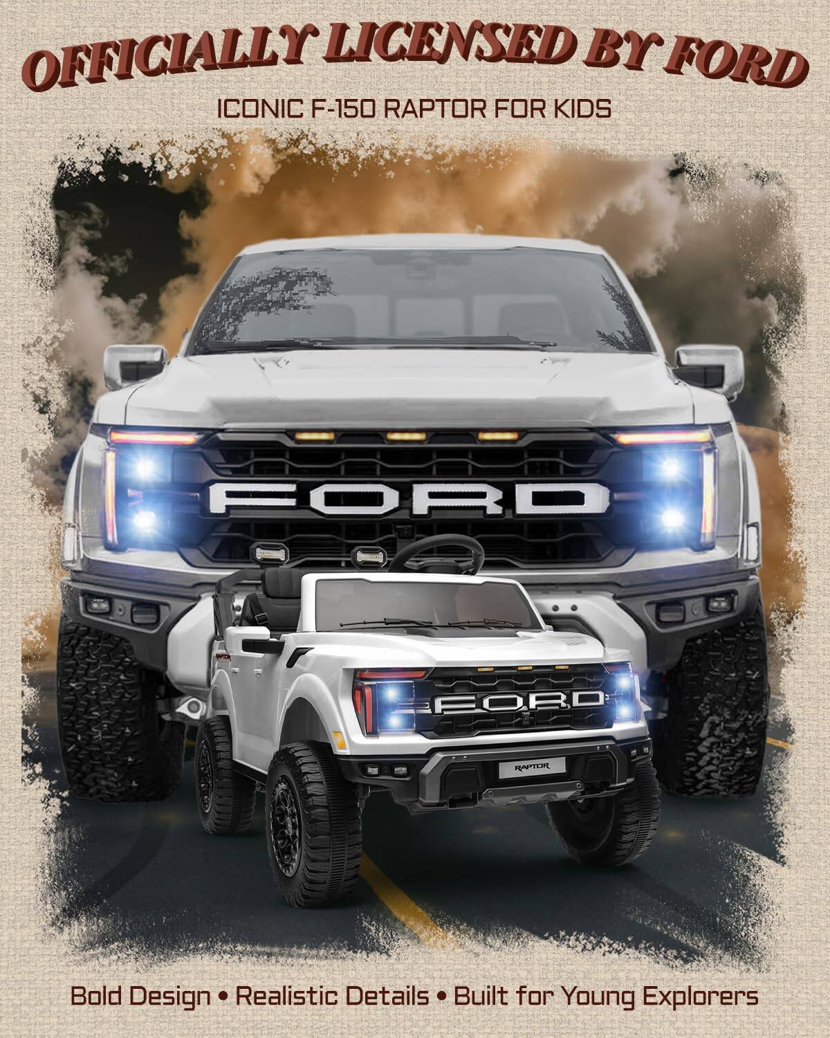OFFICIALLY LICENSED BY FORD  
ICONIC F-150 RAPTOR FOR KIDS  

Bold Design • Realistic Details • Built for Young Explorers