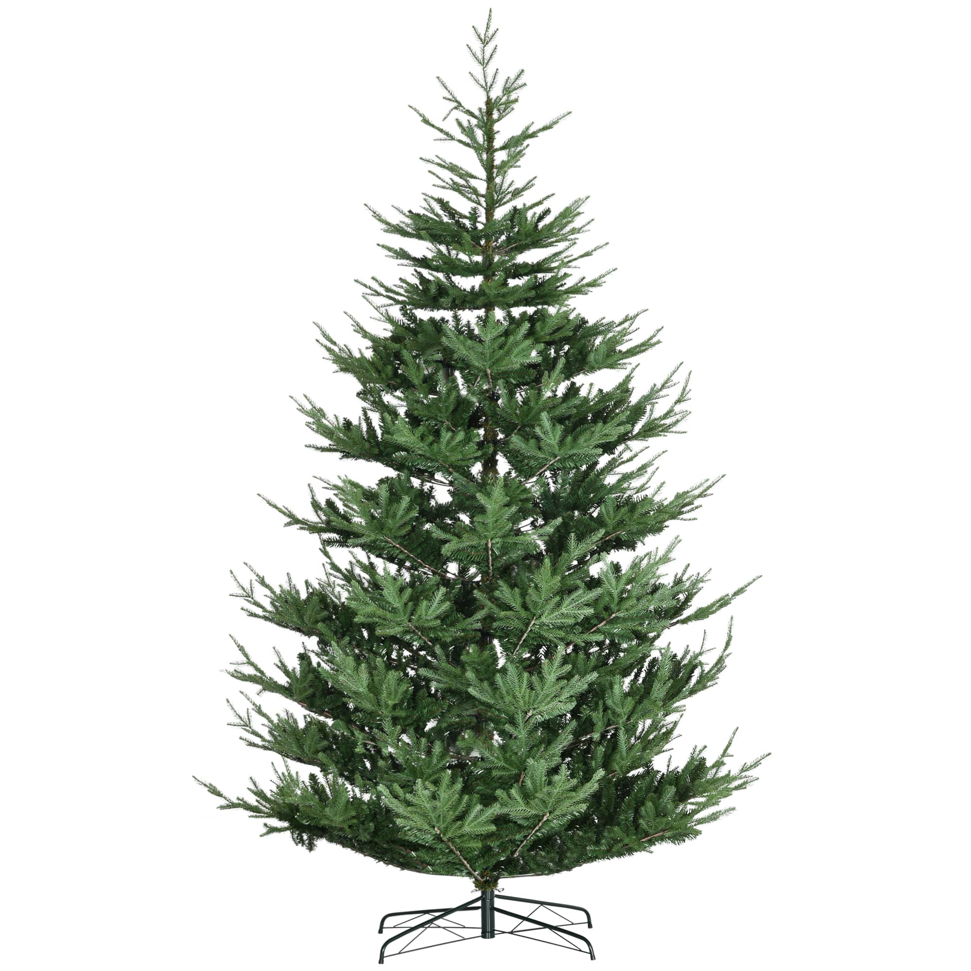 Homcom - 9ft Nordic Pine Hinged Artificial Christmas Tree, 1939 Realistic Branches Steel Base - Green