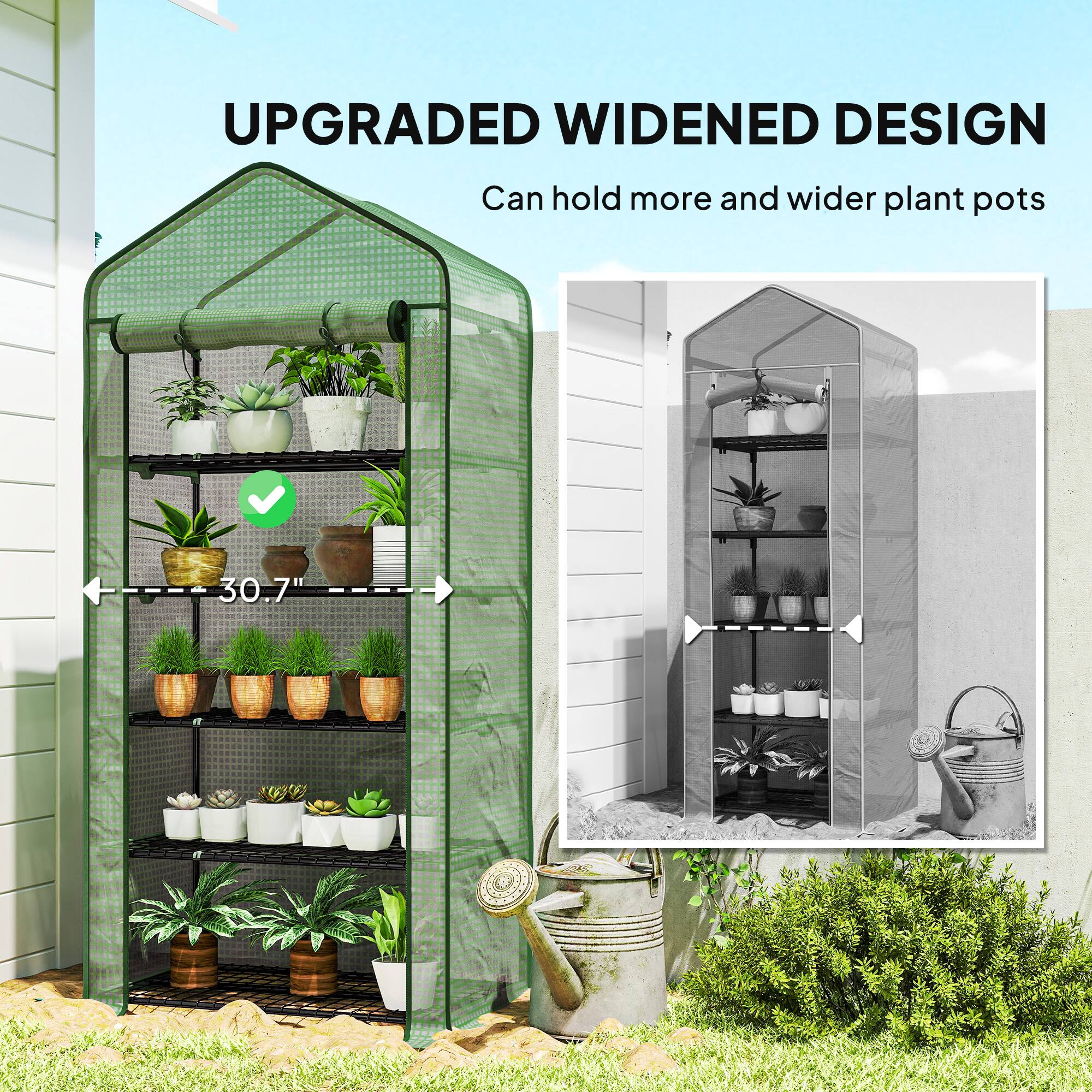 UPGRADED WIDENED DESIGN  
Can hold more and wider plant pots  
30.7"