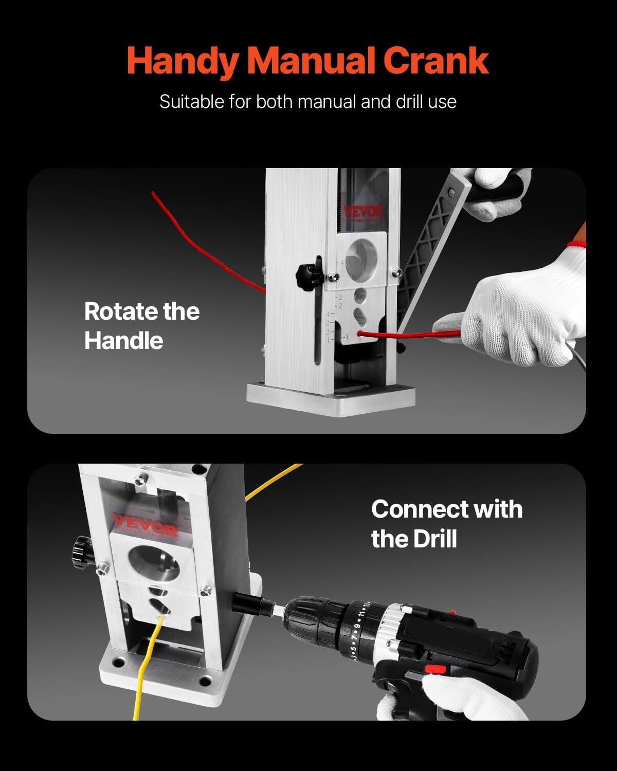 Handy Manual Crank  
Suitable for both manual and drill use  

Rotate the Handle  

Connect with the Drill