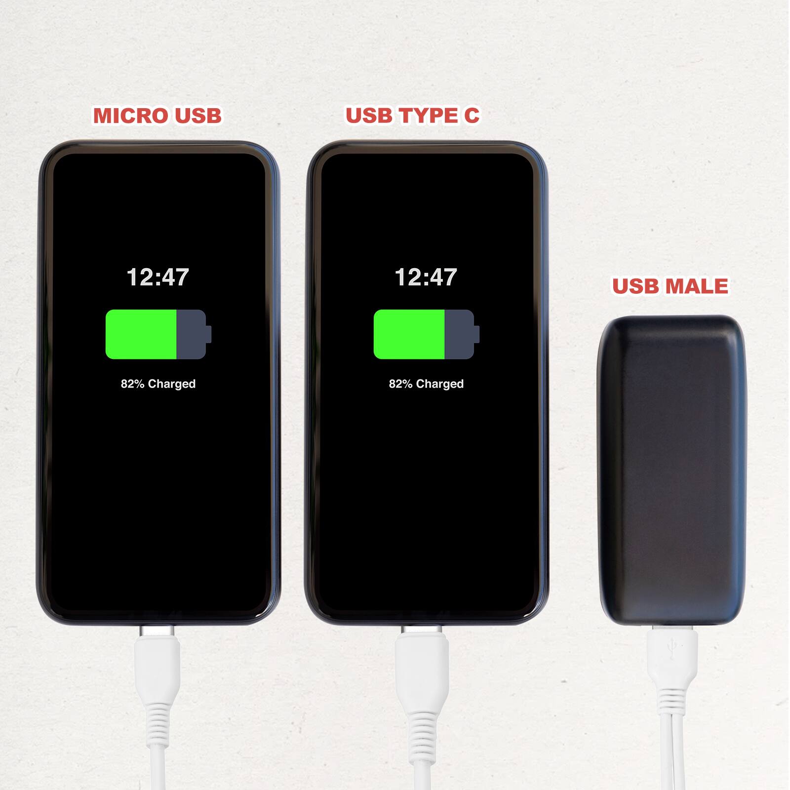 MICRO USB USB TYPE C 12:47 12:47 USB MALE 82% Charged 82% Charged