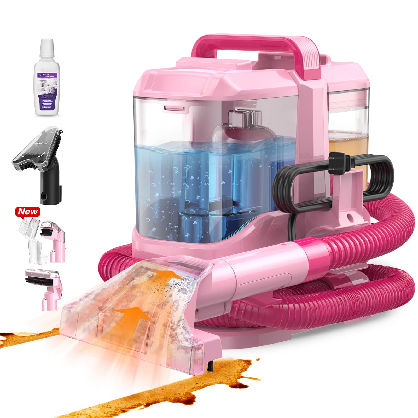 INSE - Carpet Cleaner, 30Kpa Fabric Handheld Cleaner Easy Touse Machine, Deep Cleaner for Pets, Sofa, Carpets, Car Seats - Pink