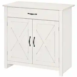 Homcom - Sideboard Cabinet with Barn Doors Kitchen Buffet Cabinet with Drawer and Adjustable Shelf Stone - White