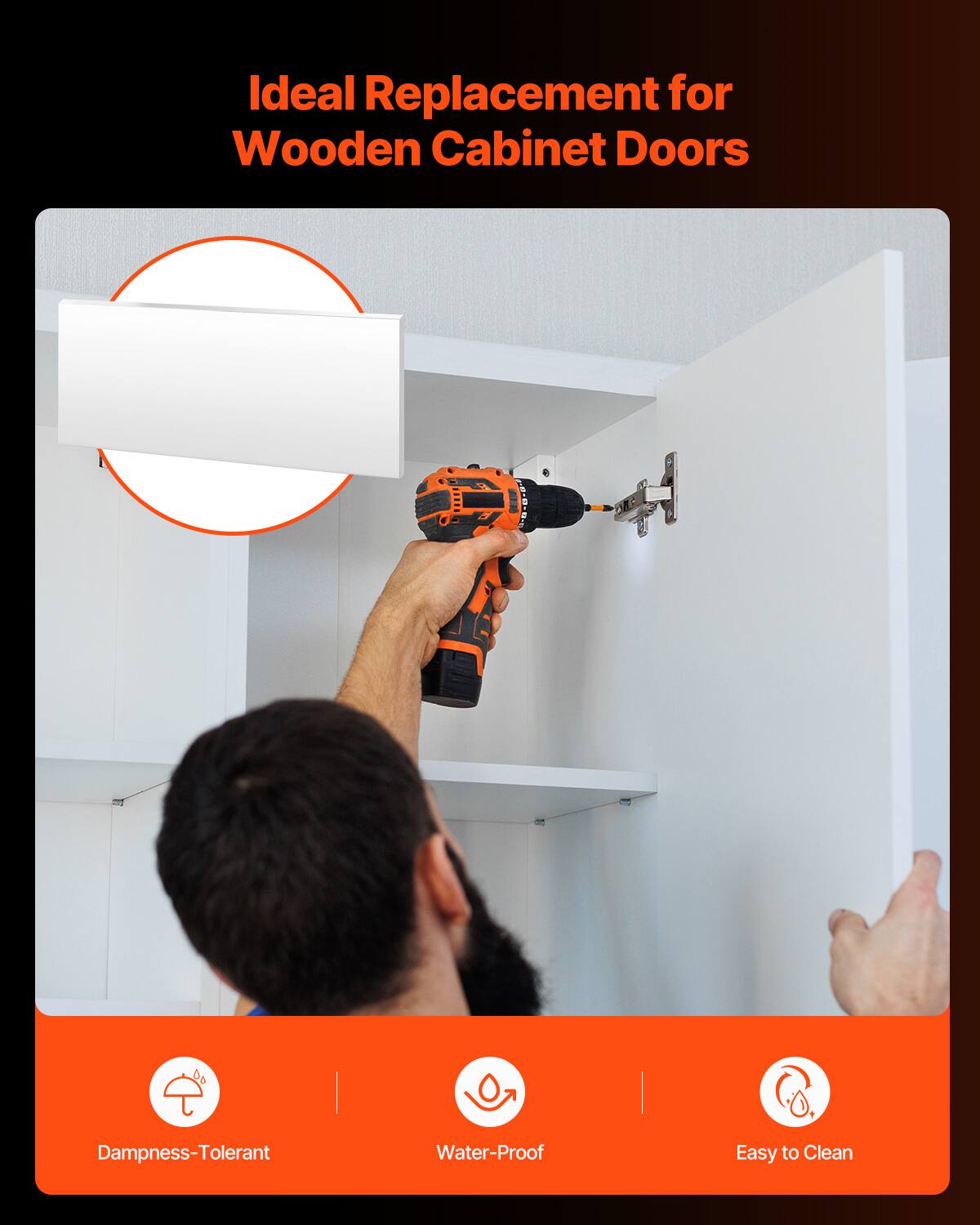 Ideal Replacement for Wooden Cabinet Doors

- Dampness-Tolerant
- Water-Proof
- Easy to Clean