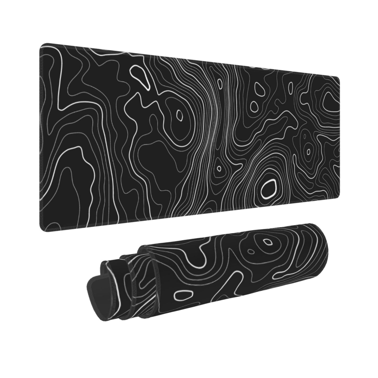 Front. Fabibe - Topographic Map Large Gaming Mouse Pad Extended Big Cool Mat Long Computer Black Mousepad For Home Office Work Desk ... - Black Topographic Map One Size.