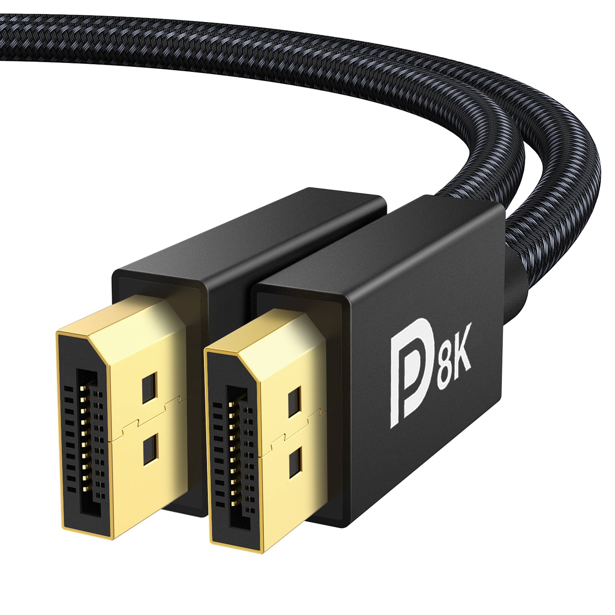 Left. iVANKY - 2 Pack  8K DisplayPort 1.4 Cable 6.6ft High Speed DP Cable - Black.
