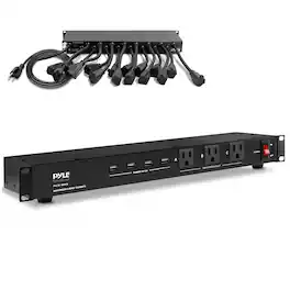 Pyle - 19 Outlet 1U 19" Rackmount PDU Power Distribution Supply Center Conditioner Strip Unit Surge Protector 15 Amp - Black