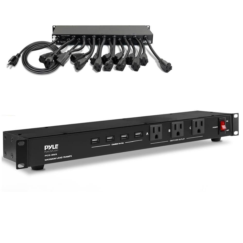 Pyle - 19 Outlet 1U 19" Rackmount PDU Power Distribution Supply Center Conditioner Strip Unit Surge Protector 15 Amp - Black
