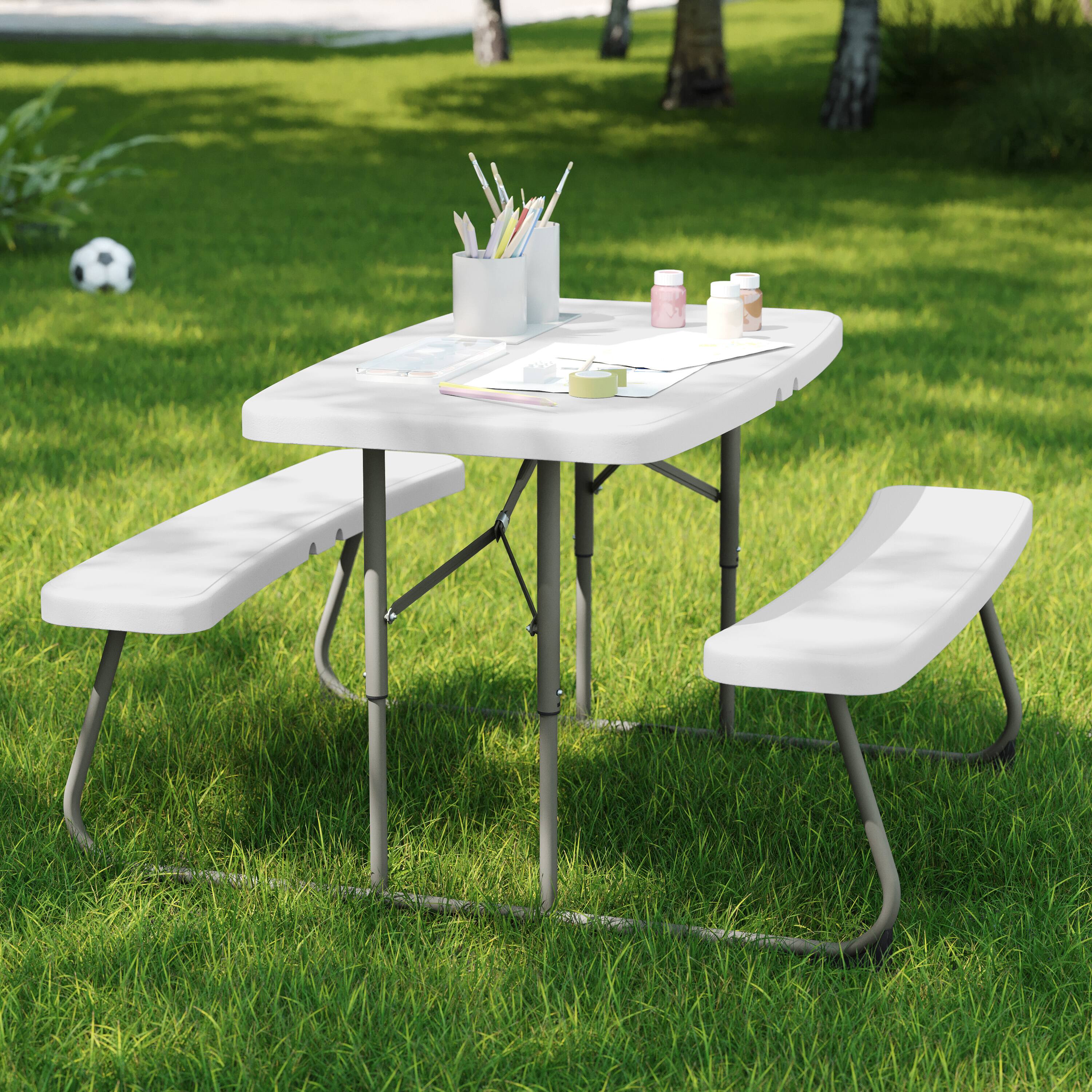Alt View 3. Flash Furniture - Paige Easy-Fold White Folding Plastic Kids Outdoor Picnic Table and Benches - Commercial Grade - Seating for 4 Kids - White.