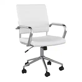 Martha Stewart - Piper Ribbed Faux Leather Office Chair - White Faux Leather/Polished Nickel