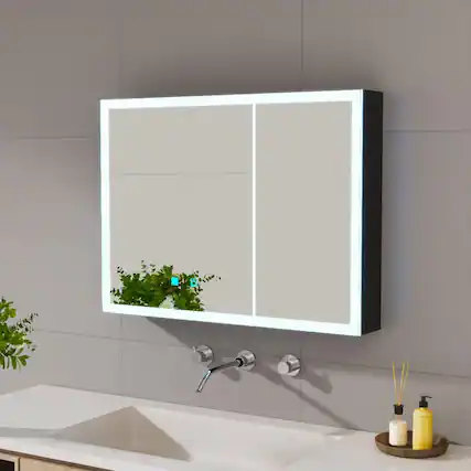 Front. Anysun - LED Bathroom Medicine Cabinet with Single-Color White Light – Anti-Fogging, Easy to Install Cabinet (31.50" x 23.62") - Black.