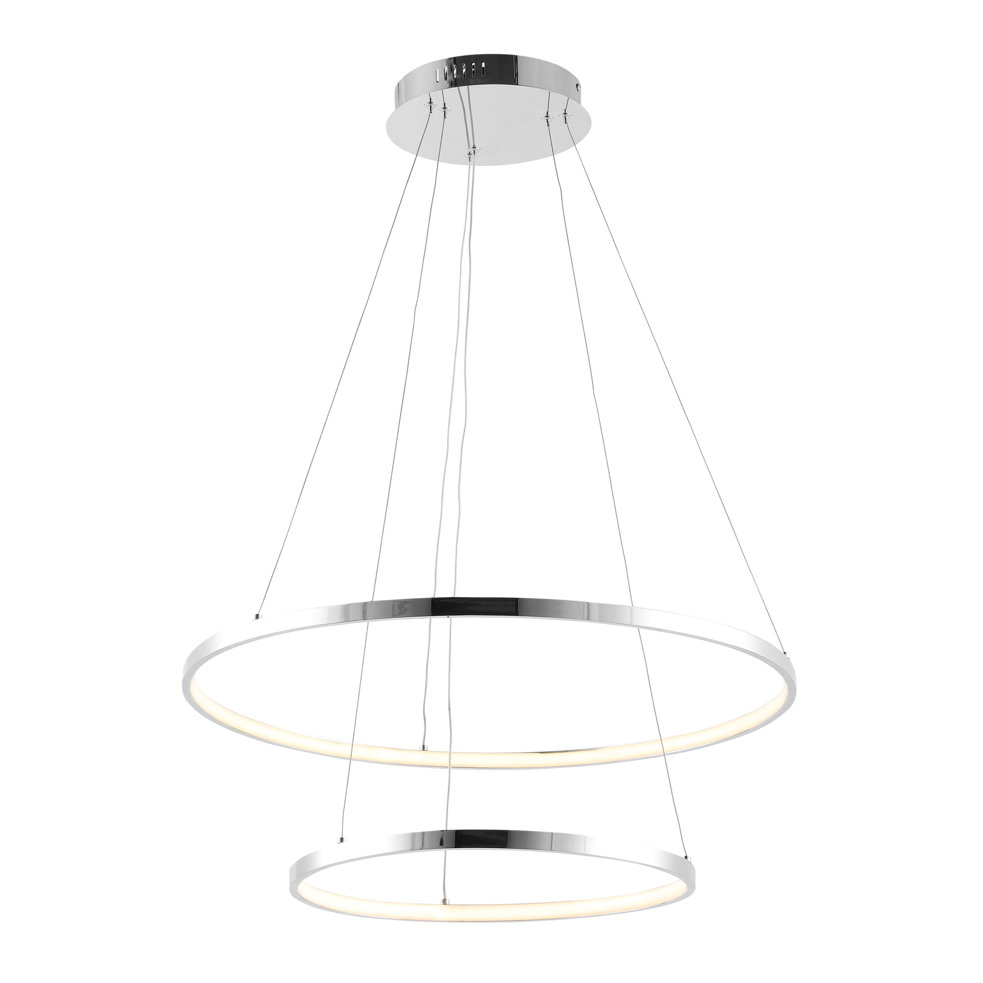 Jonathan Y - Brice 24" 2-Light Modern Contemporary Metal Round Integrated LED Pendant - Chrome
