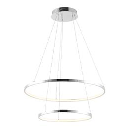 Jonathan Y - Brice 24" 2-Light Modern Contemporary Metal Round Integrated LED Pendant - Chrome