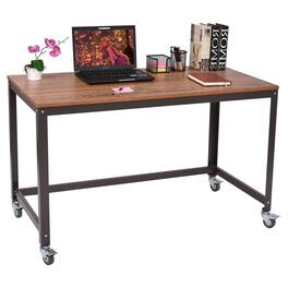 Hivvago - Industrial Modern Steel Frame Wood Top Computer Desk with Locking Wheels - Brown