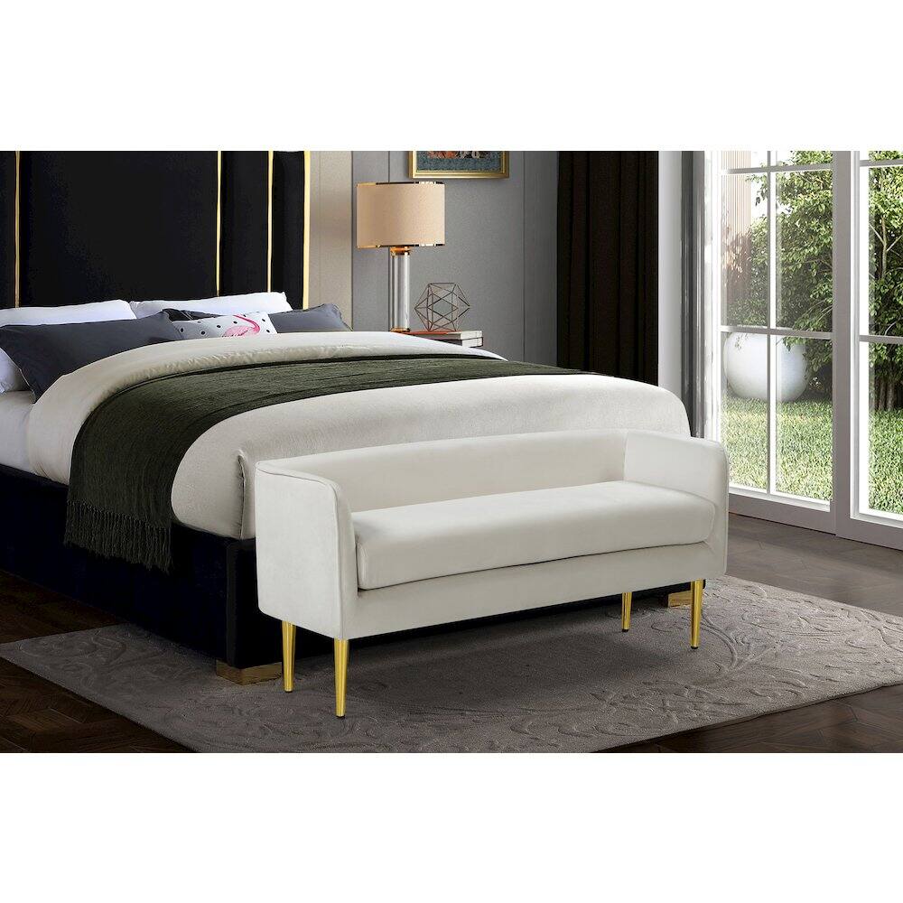 Alt View 1. Meridian Furniture - Audrey Cream Velvet Bench - Beige.