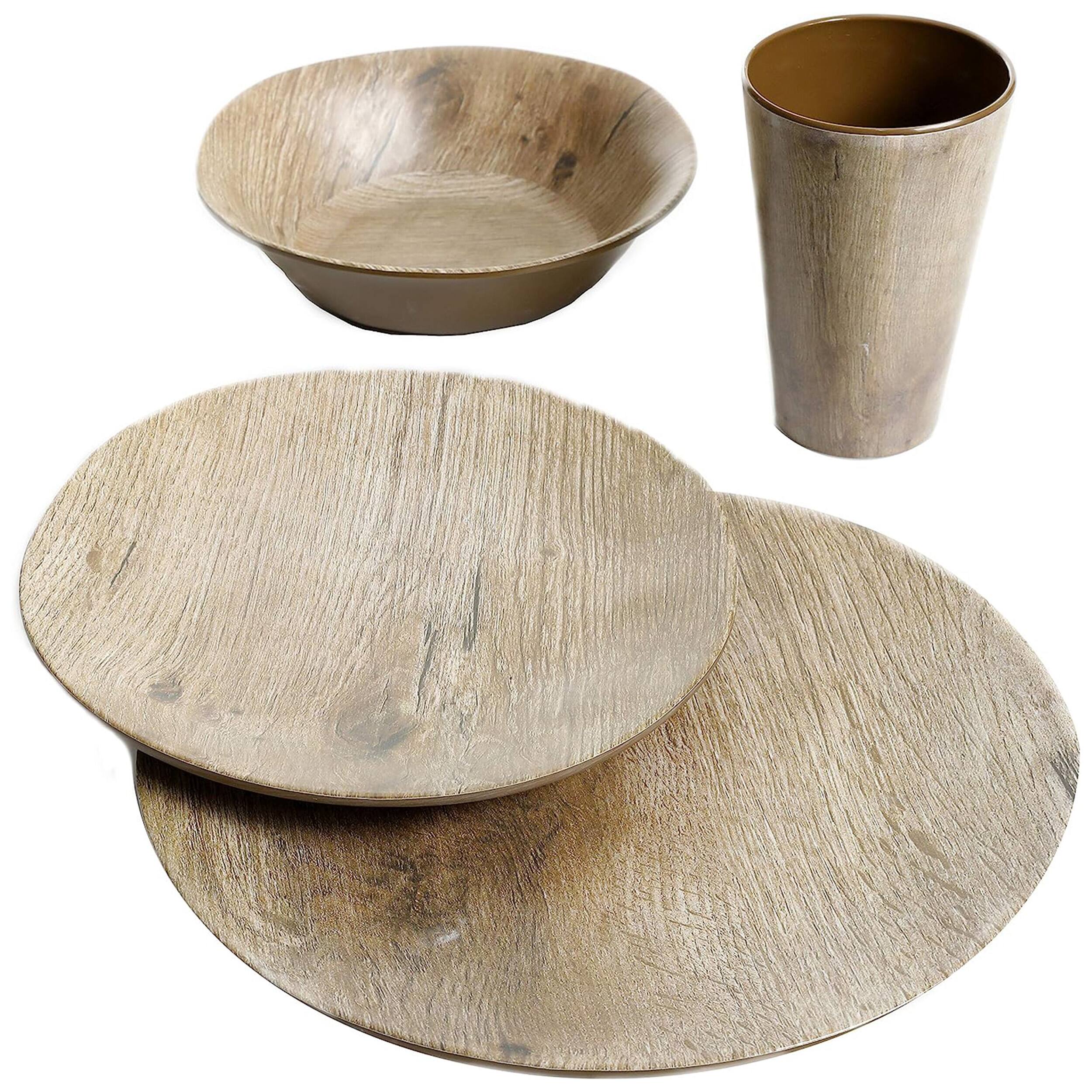 Alt View 3. Gibson - Gibson Elite Woodlands 16 Piece Melamine Wood Grain Decal Dinnerware Set - Brown.