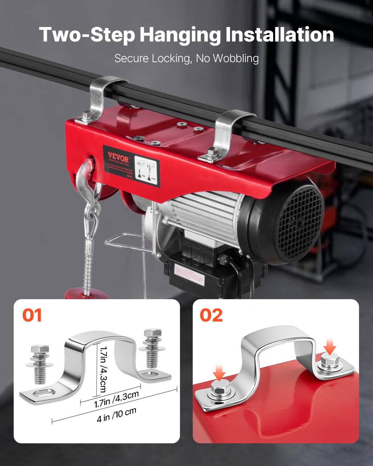 Two-Step Hanging Installation Secure Locking, No Wobbling

VEVOR

01 02

1.7in /4.3cm 1.7in /4.3cm /10 cm 4 in