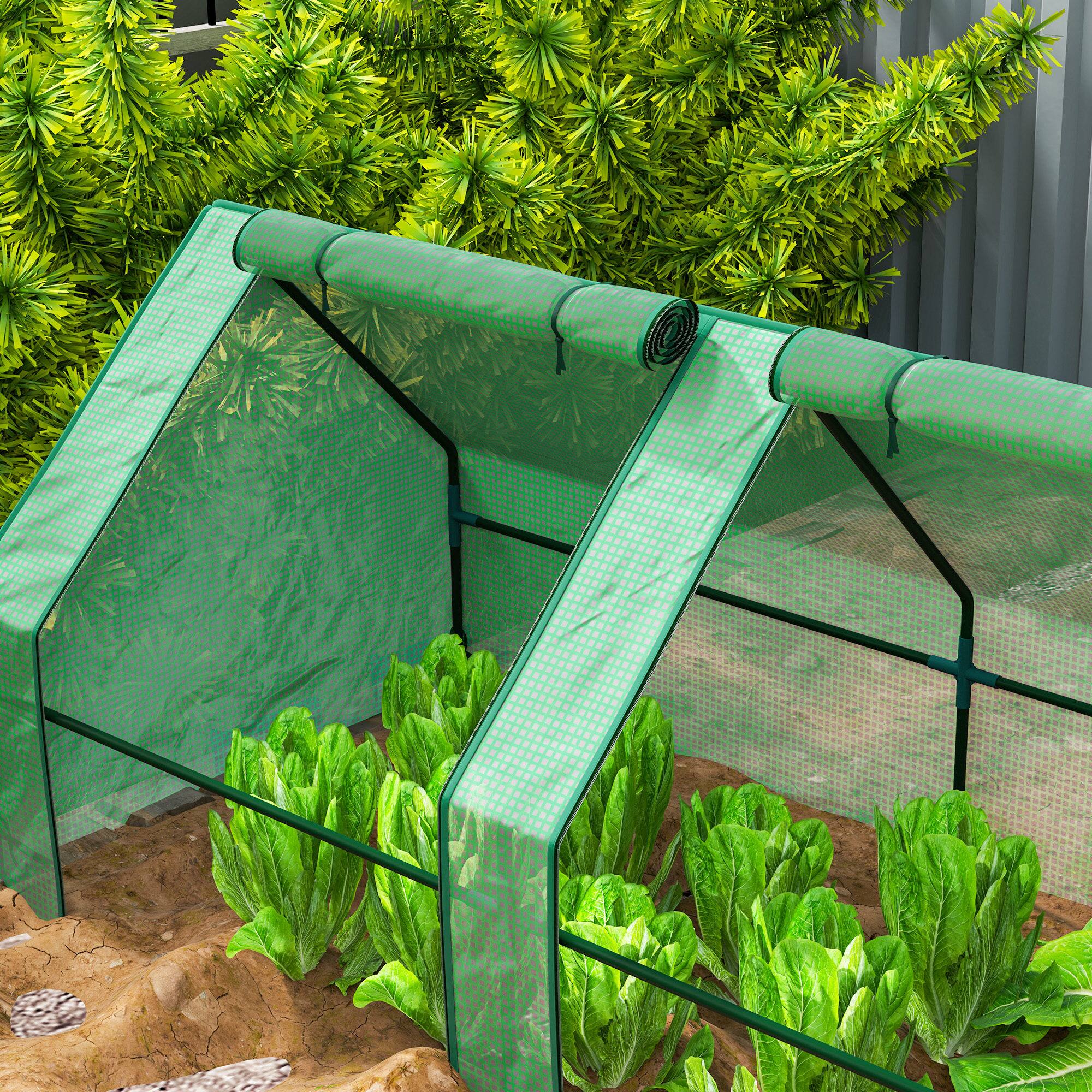 Alt View 8. Outsunny - Mini Greenhouse, Outdoor Garden with Large Zipper Doors and Water/UV PE Cover - Green.