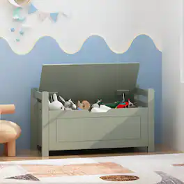 Z-Edge - Kids Storage Bench, Wooden Toy Box Chest, Large Storage Cabinet with Safety Hinge, Flip-Top Lid for Nursery, Playroom - Green