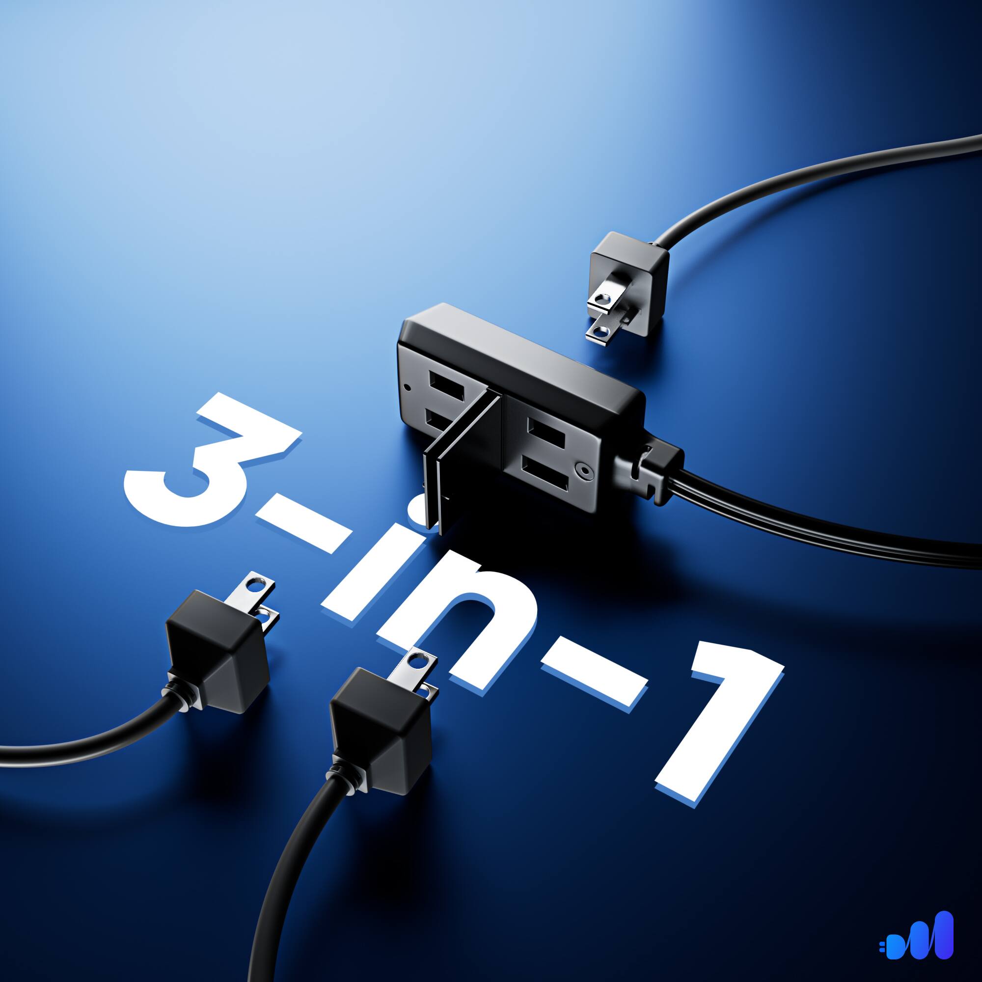 Alt View 8. Maximm - 5ft 360° Rotating Flat Plug Extension Cord with on and Off Switch and Cradle, 2 Prong, 3 Outlets - Black.