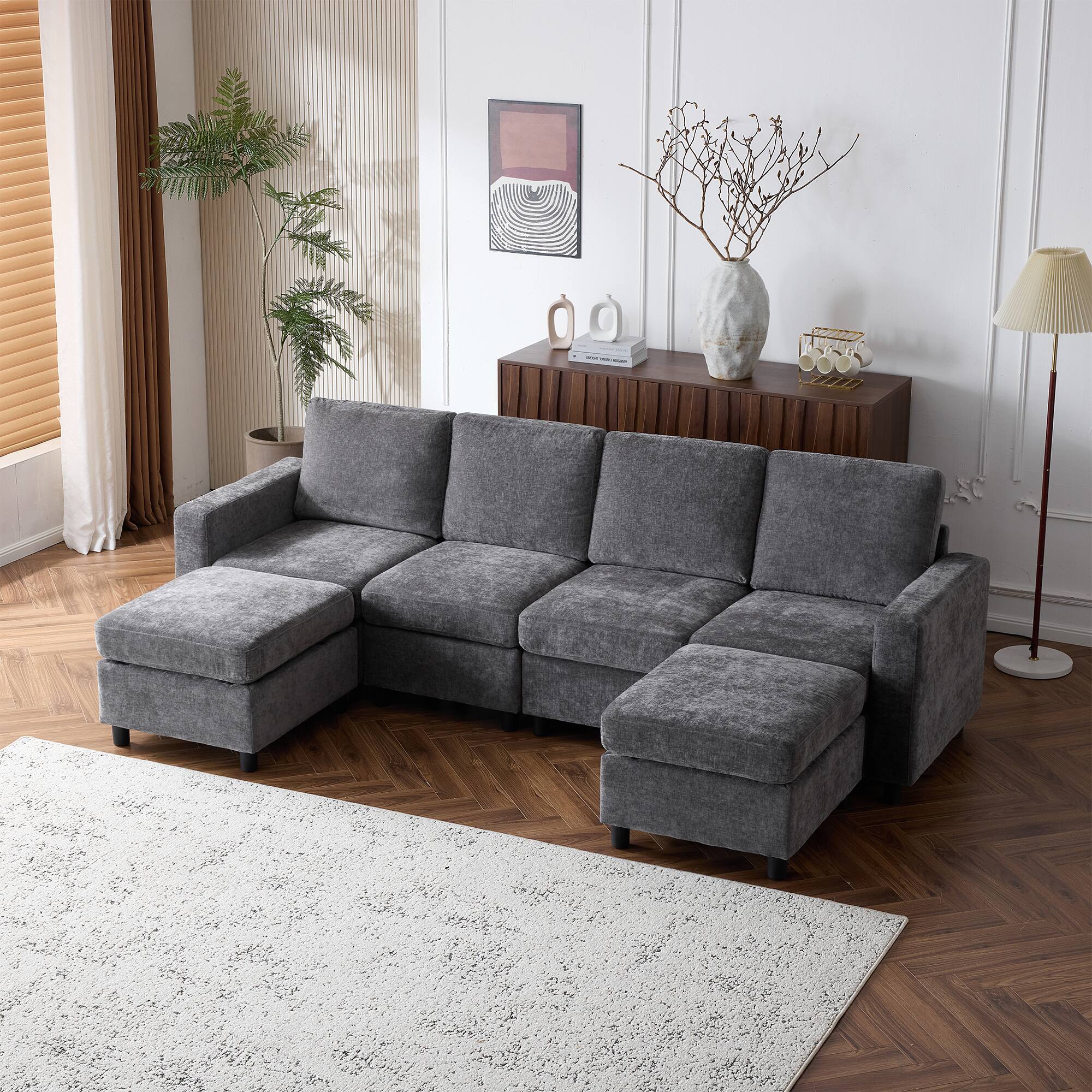 Angle. U-HOMY - U-HOMY 6-Piece Modular Sectional Sofa with Storage, Reversible L-Shaped Couch  - Dark Grey.