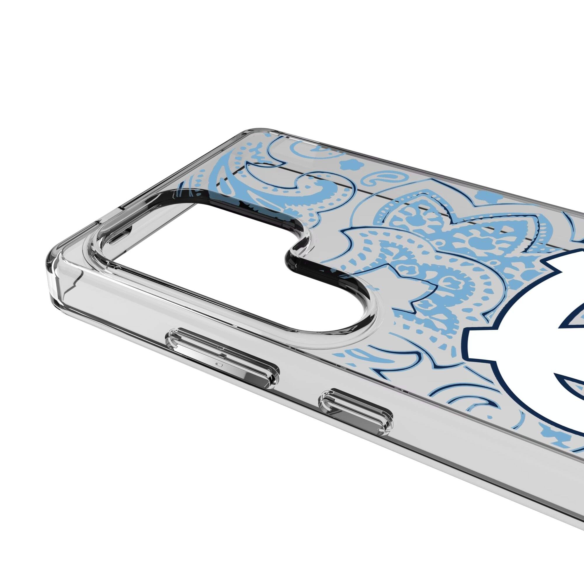 Alt View 2. Keyscaper - North Carolina Tar Heels Paisley Galaxy Clear Case - S24 Ultra - Multicolor.