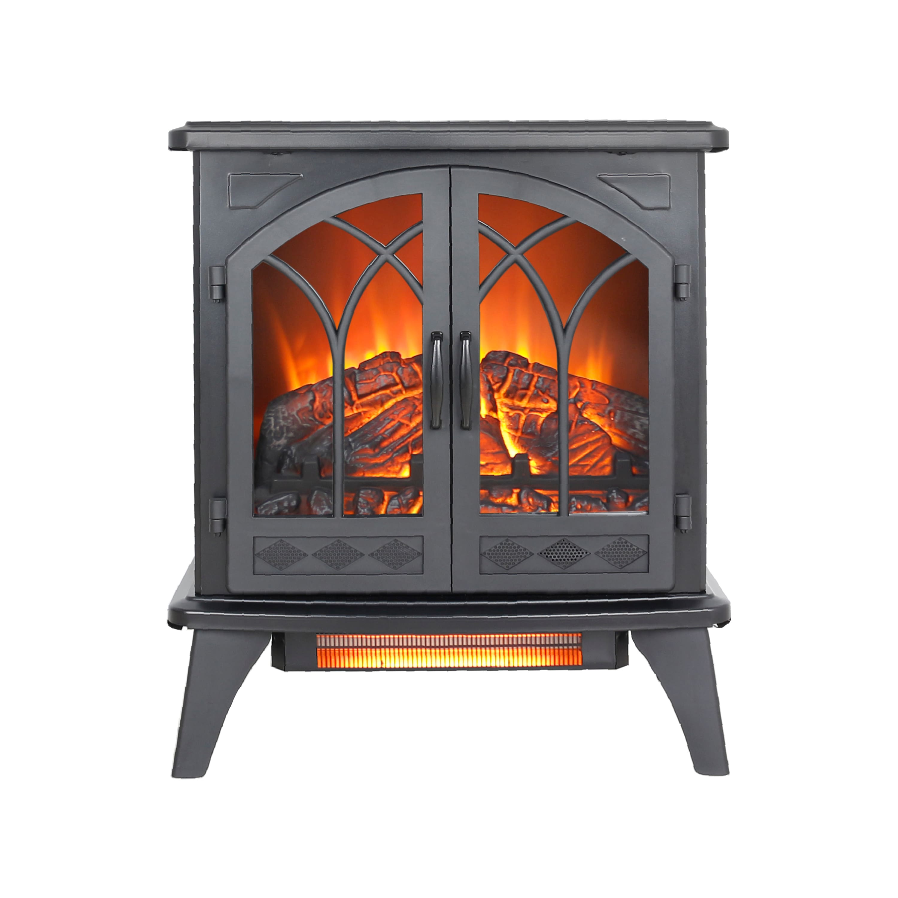 Ecooso - 24 inch Freestanding Electric Fireplace Stove, 3D Flame Infrared Quartz with Remote & Overheat Protection - Antique Black