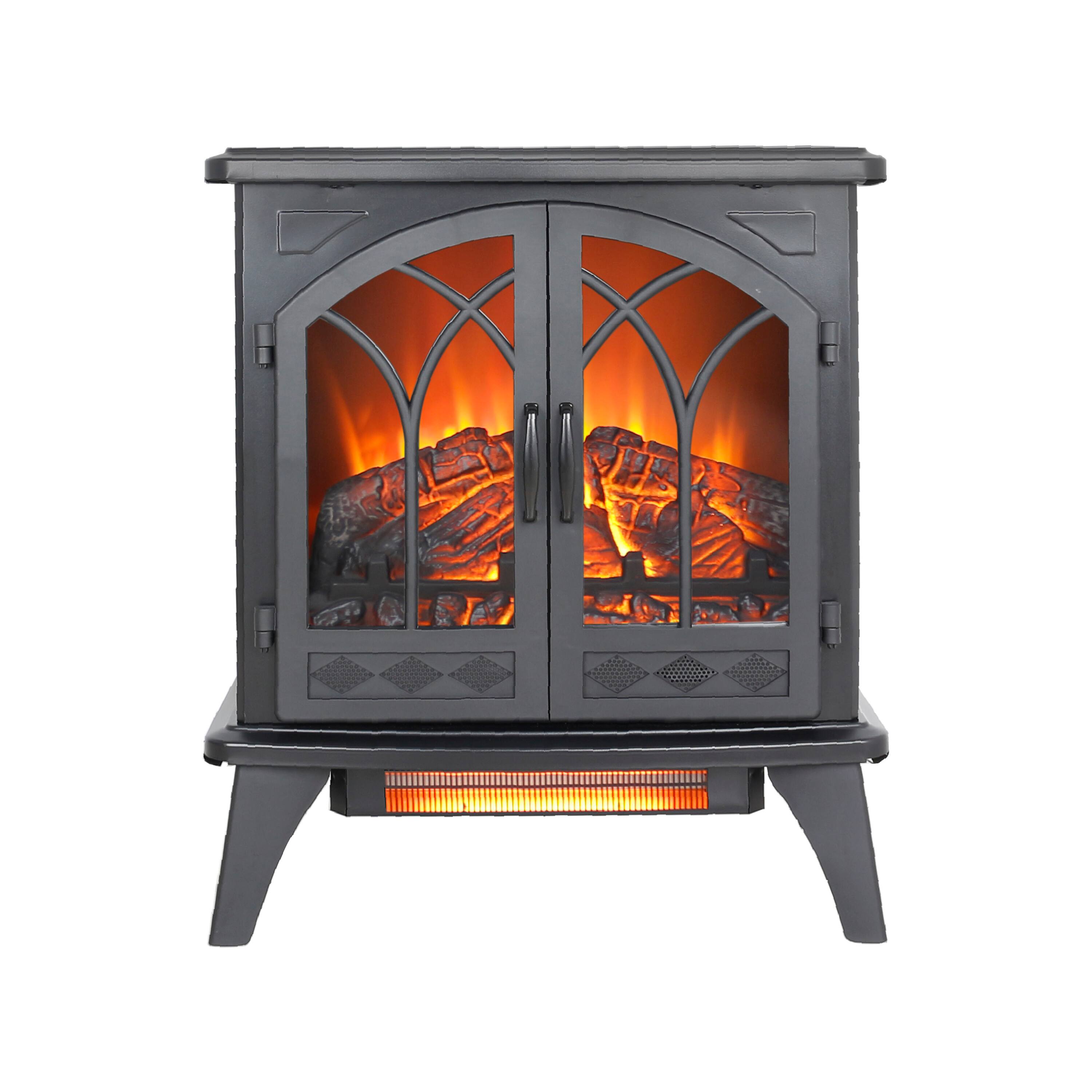 Ecooso - 24 inch Freestanding Electric Fireplace Stove, 3D Flame Infrared Quartz with Remote & Overheat Protection - Antique Black