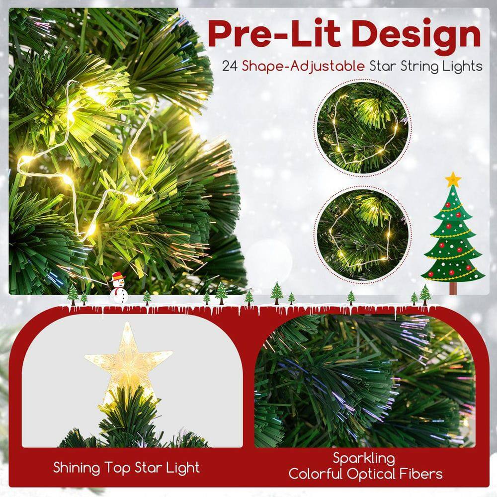 Pre-Lit Design  
24 Shape-Adjustable Star String Lights  

Shining Top Star Light  

Sparkling Colorful Optical Fibers