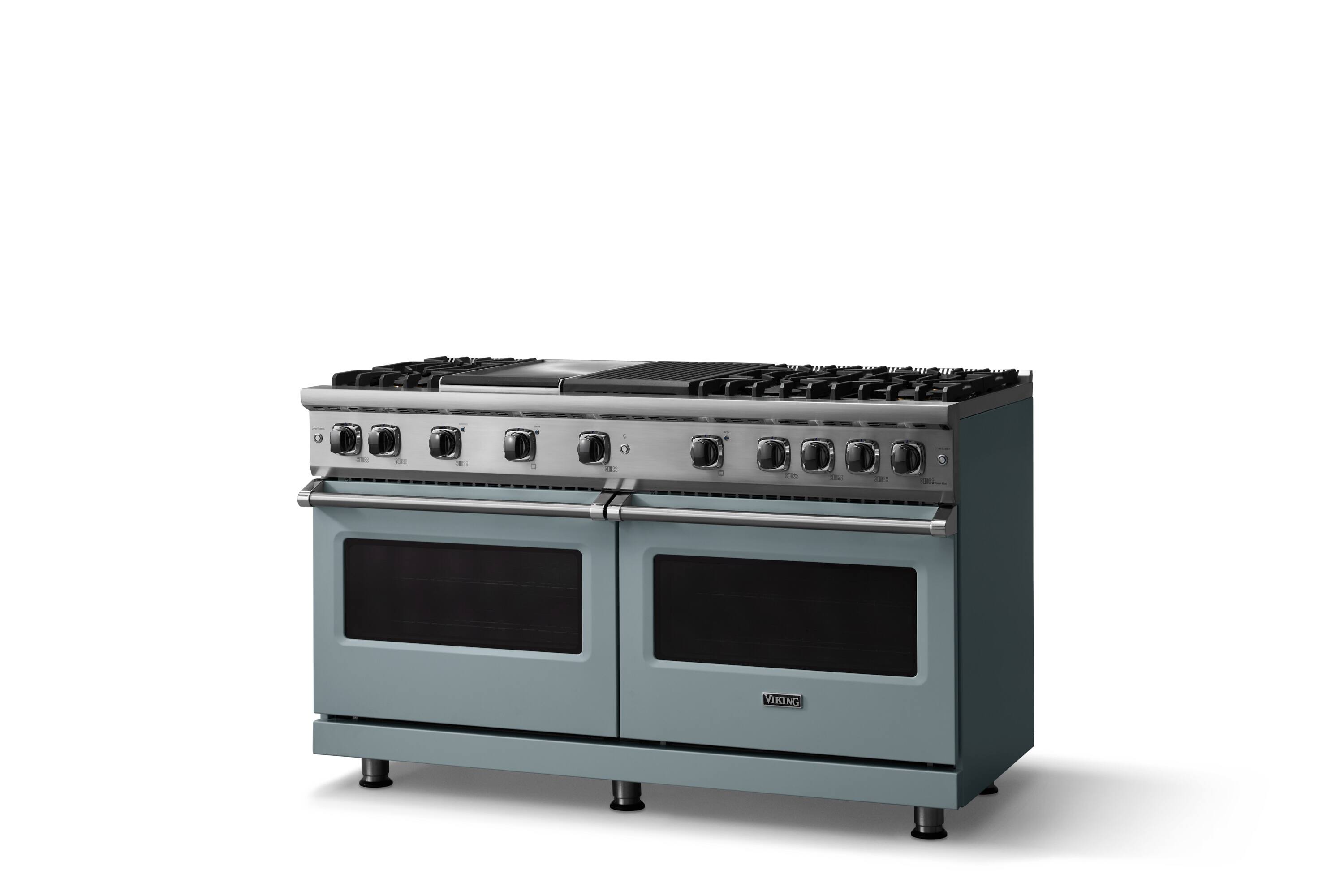 Angle. Viking - 8.0 Cu. Ft. 60"W. Professional 5 Series Freestanding Double Oven Gas Convection Range - November Sky.