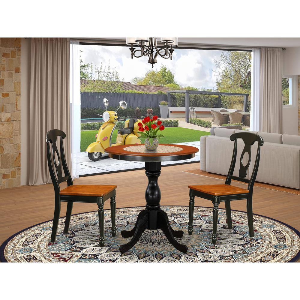 Angle. East West Furniture - East West Furniture 3-Piece Dining Table Set Contains a Wood Table and 2 Mid Century Dining Chairs with Napoleon Back - - Multi-Color.