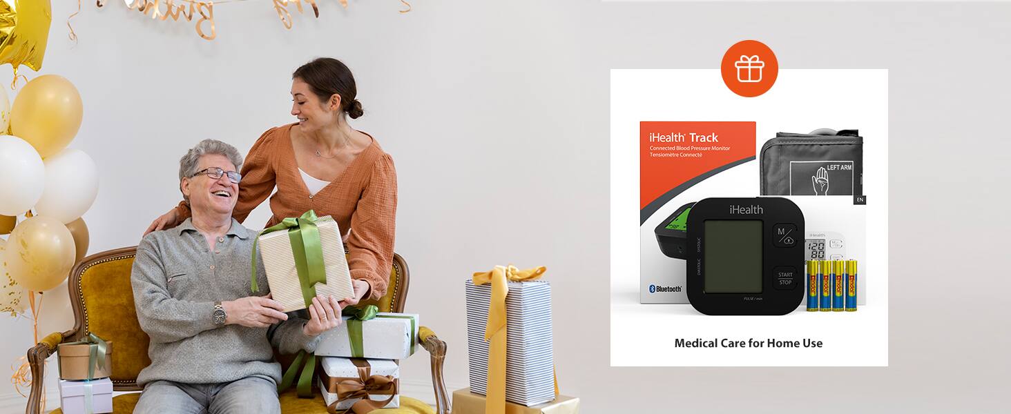 iHealth Track  
Connected Blood Pressure Monitor  
Wirelessly Connect  

iHealth M  
START  

Bluetooth  

Medical Care for Home Use  

Buth 07 iHealth Track Connected Blood Pressure Monitor Toiomare Connect LEFT ARM I Bluetooth 1PSORA IMUTRA iHealth M % SEART STOP /2 - 120 80 -3opcEs I Crake IN candor Medical Care for Home Use