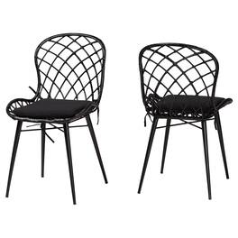 bali & pari - Sabelle Modern Bohemian Finished Rattan and Metal 2-Piece Dining Chair Set - Black