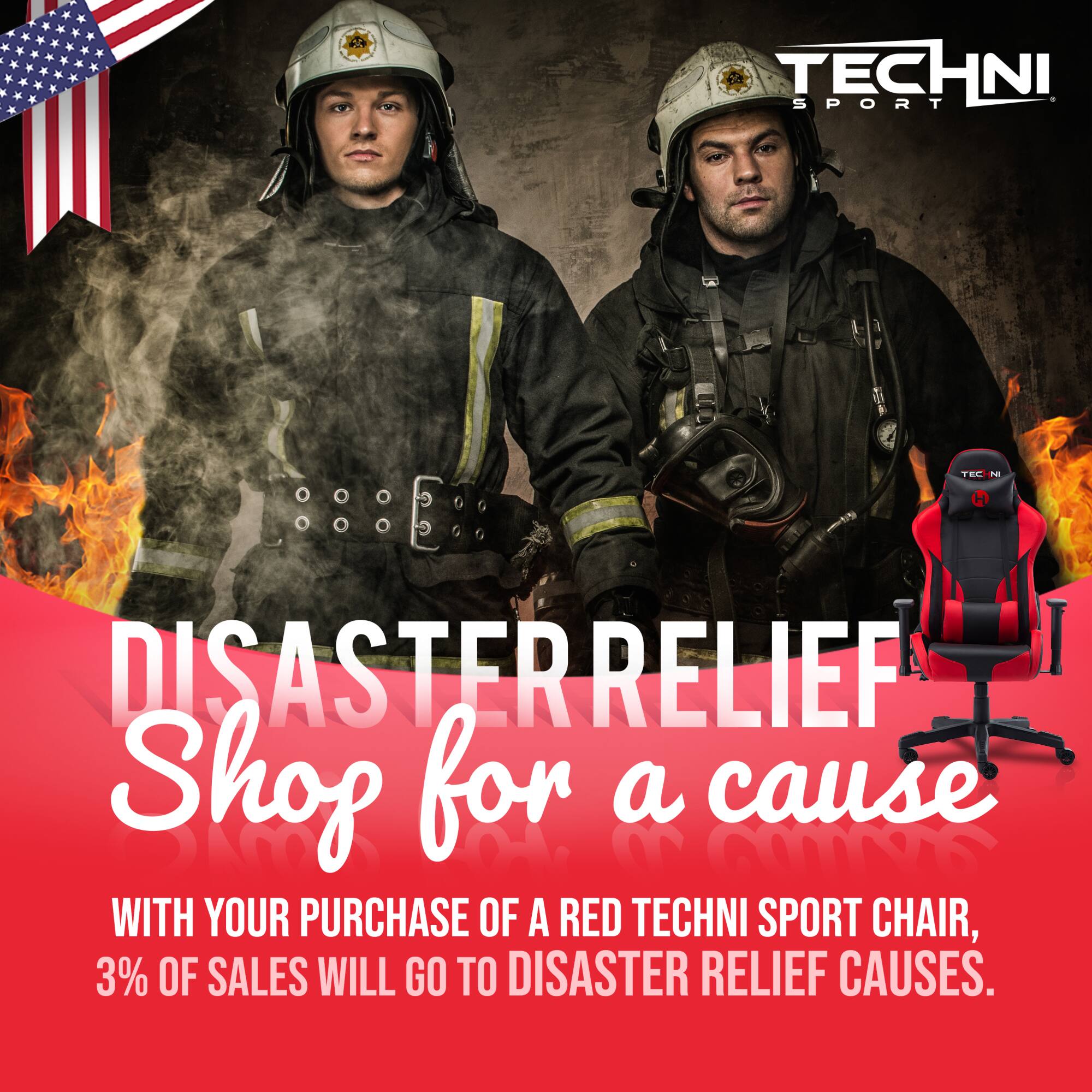TECHNI SPORT

DISASTER RELIEF  
Shop for a cause

WITH YOUR PURCHASE OF A RED TECHNI SPORT CHAIR,  
3% OF SALES WILL GO TO DISASTER RELIEF CAUSES.