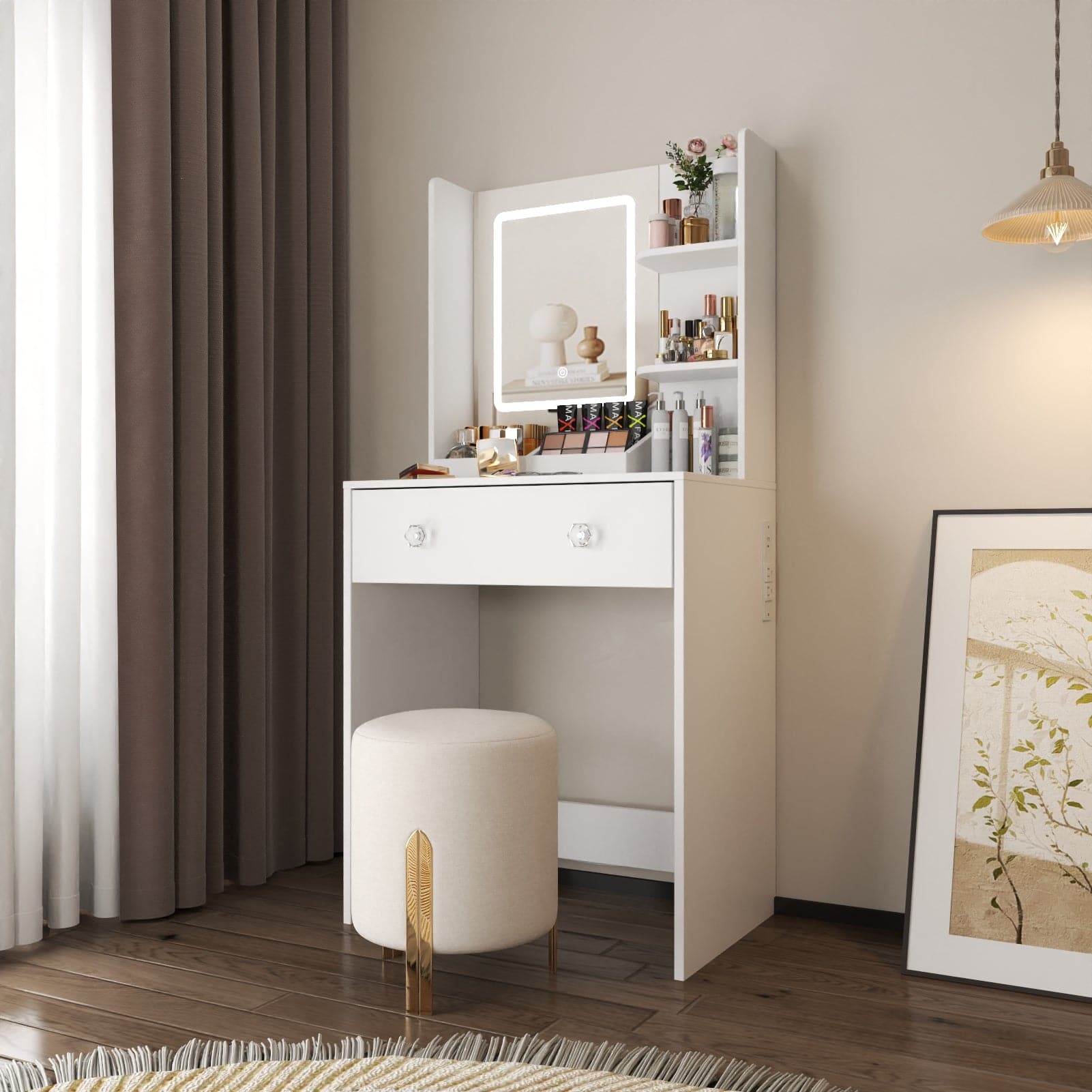 Furnulem - 23 In Vanity Desk with Mirror and Lights Makeup Vanity with Drawers - White