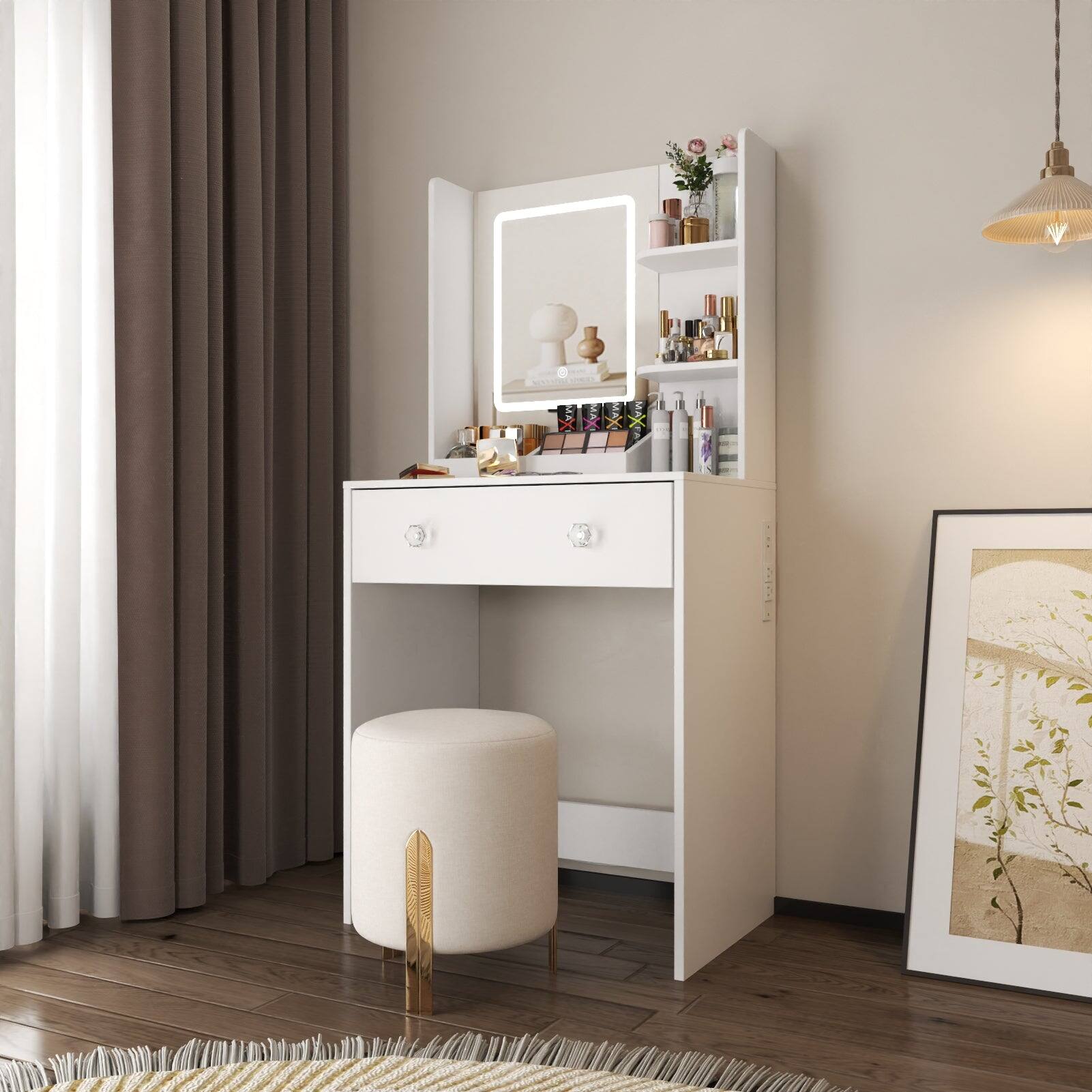 Front. Furnulem - 23 In Vanity Desk with Mirror and Lights Makeup Vanity with Drawers - White.