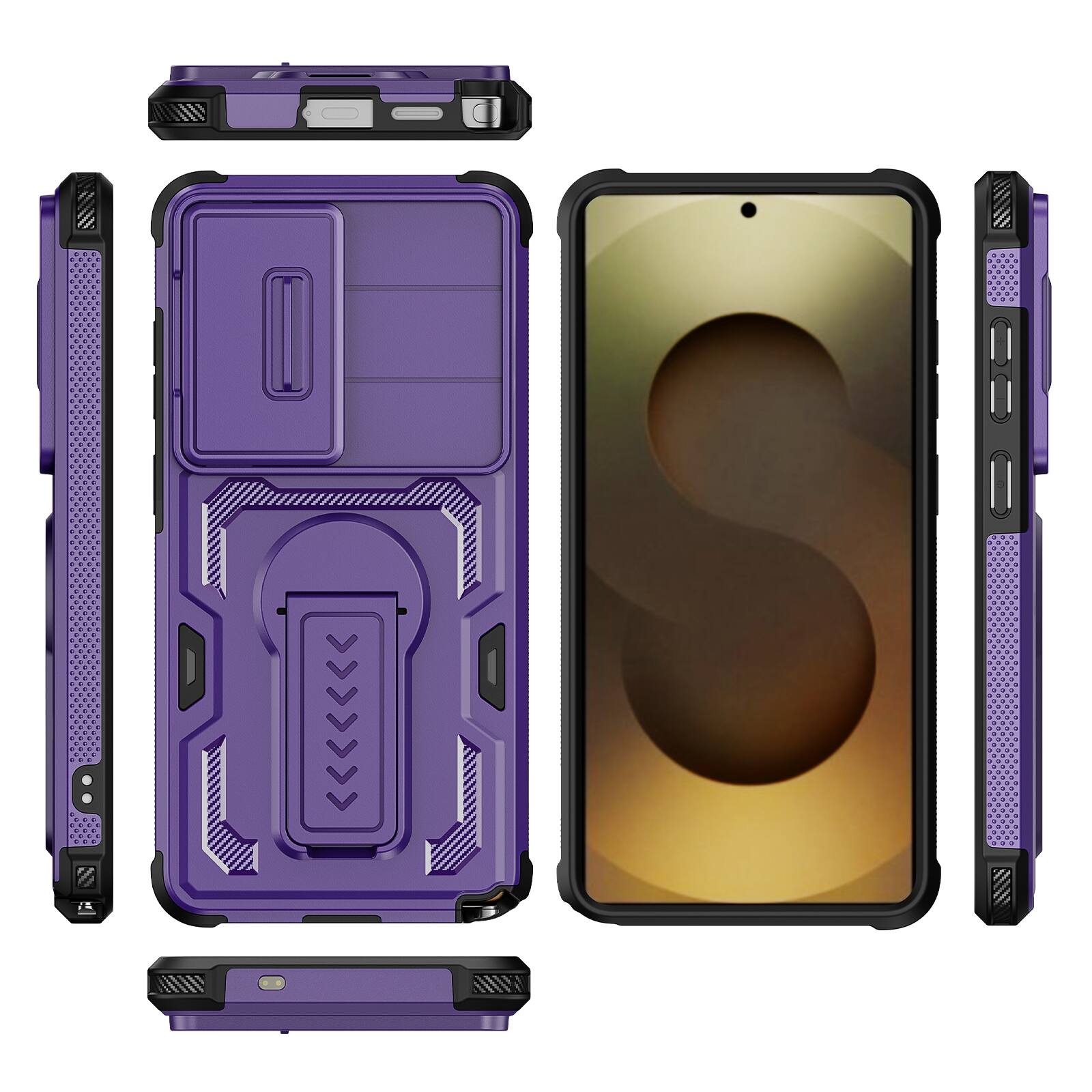 Alt View 4. Dteck - Rugged Stand Case for Samsung Galaxy S26 Ultra,Shockproof Heavy Duty Cover With Sliding Lens Cover+Tempered Glass Flim - Purple.