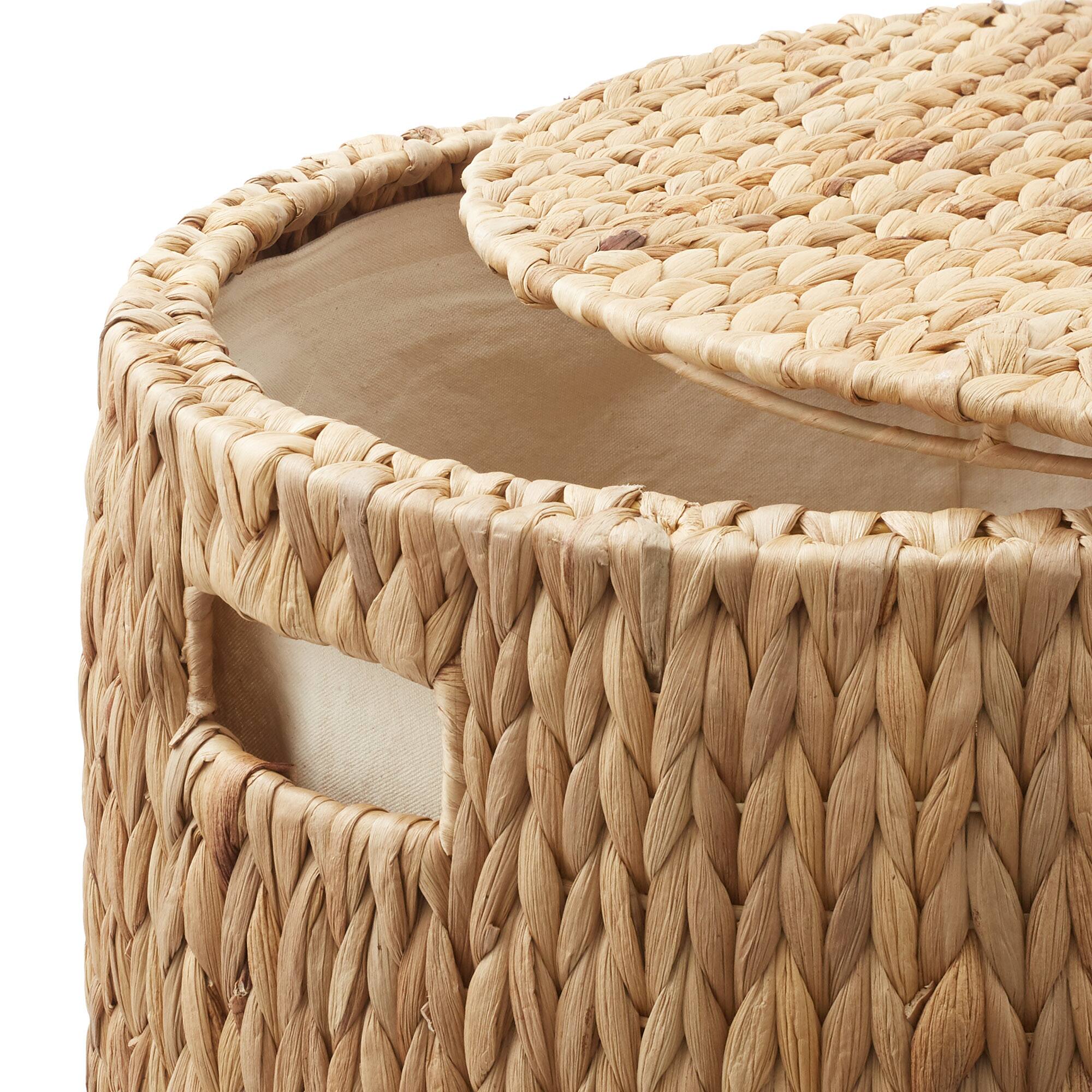 Alt View 4. Casafield - Rolling Storage Basket with Lid and Locking Wheels - Hyacinth Wicker - Natural.