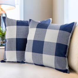 Zulay Kitchen - Zulay Home Pack of 2 Buffalo Plaid Throw Pillow Covers 20 x 20 Inches - Dark Blue White