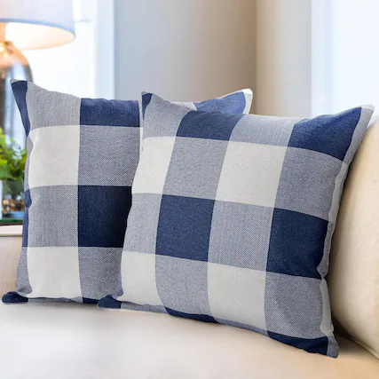Front. Zulay Kitchen - Zulay Home Pack of 2 Buffalo Plaid Throw Pillow Covers 20 x 20 Inches - Blue and White.