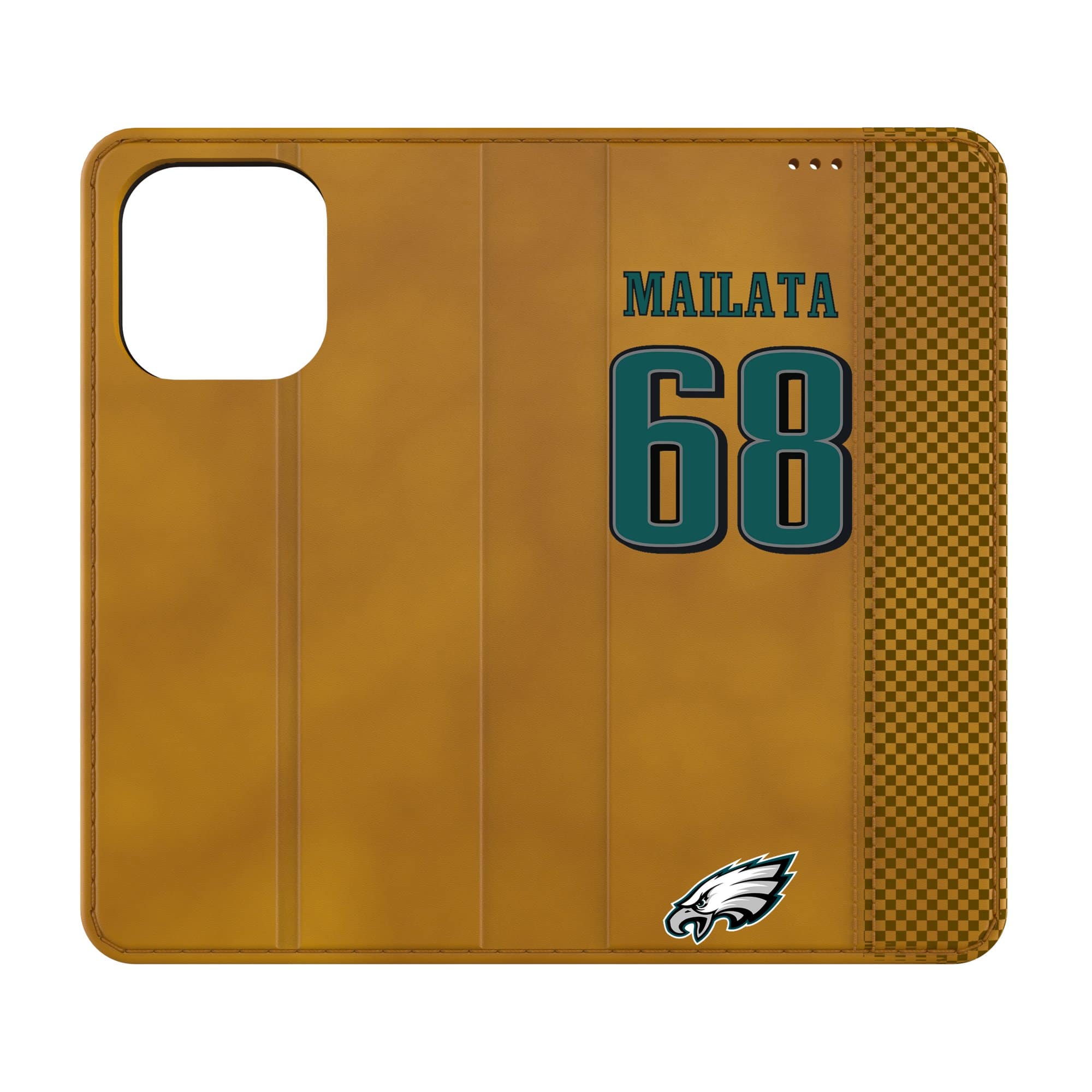 Front. Keyscaper - Jordan Mailata Brown Philadelphia Eagles Folio iPhone Case - 13 Pro - Brown.