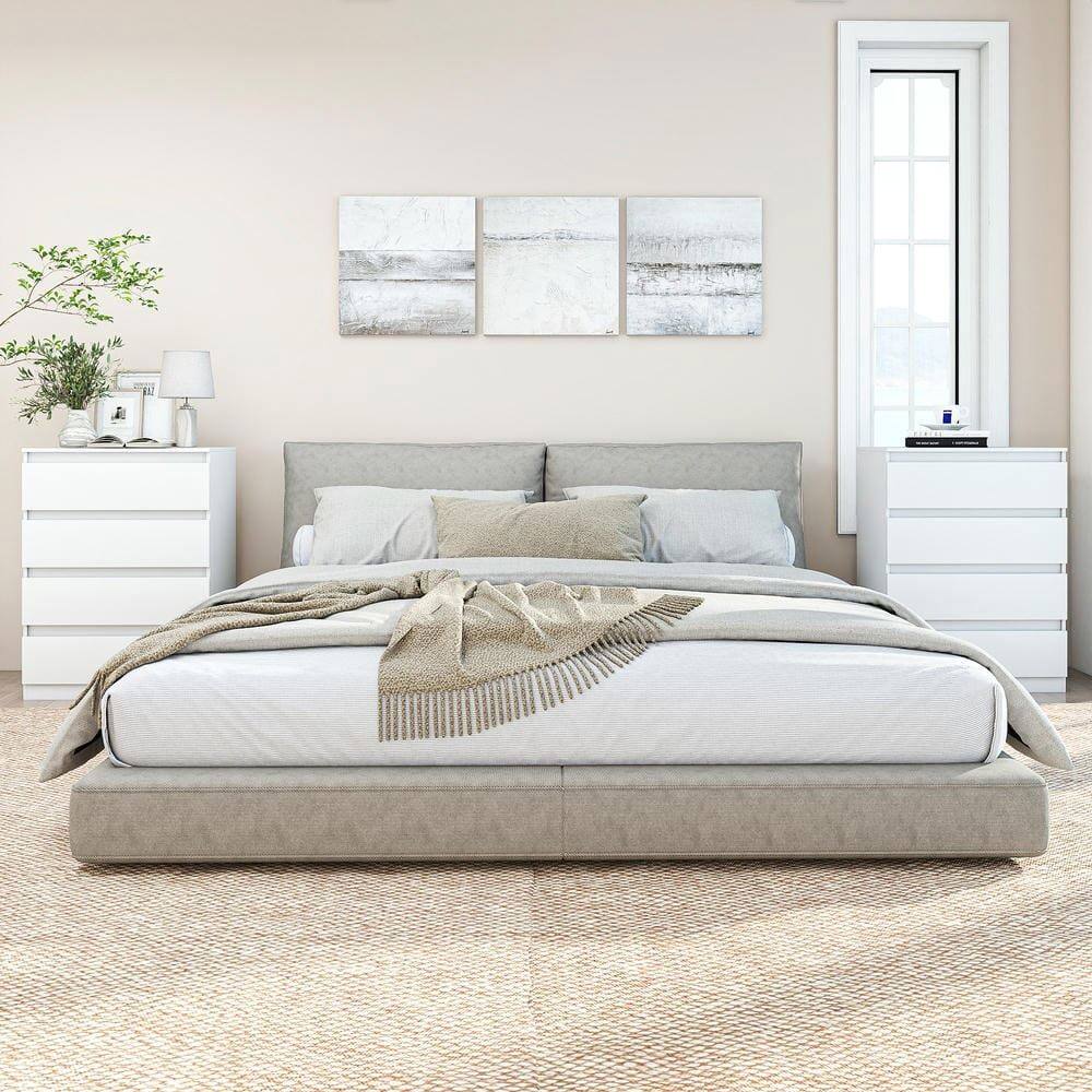 Angle. Kadyn - Bedside Nightstand, Sleek White Design, Ample Storage, Waterproof Top, Smooth Rolling Drawers - White 4-Drawer.