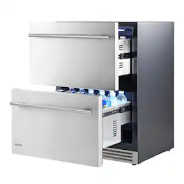 VEVOR - Drawer Refrigerator, 24 in Undercounter Beverage Fridge, Large Capacity, Drink Cooler with 304 Stainless Steel Drawers - Black;Silver