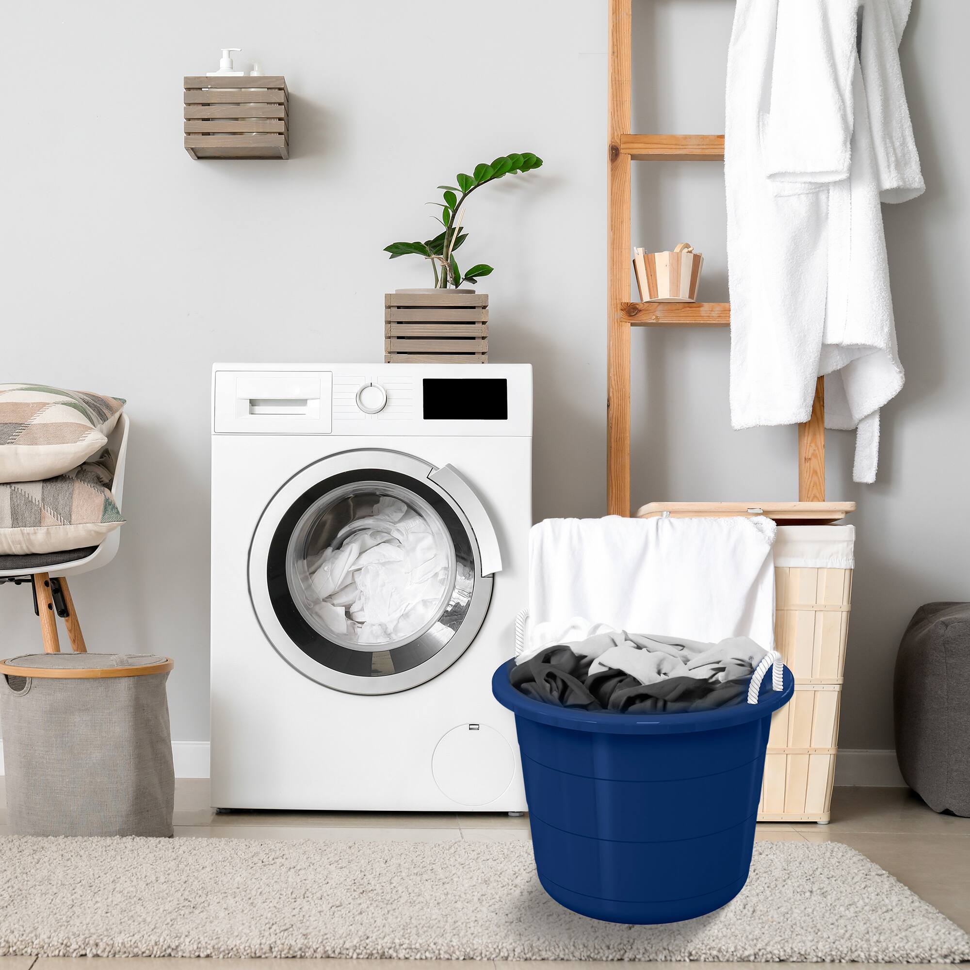 Alt View 3. Life Story - Life Story 17 Gallon Round Open Storage Bucket with Rope Handles, Blue, 8 Pack - Blue.
