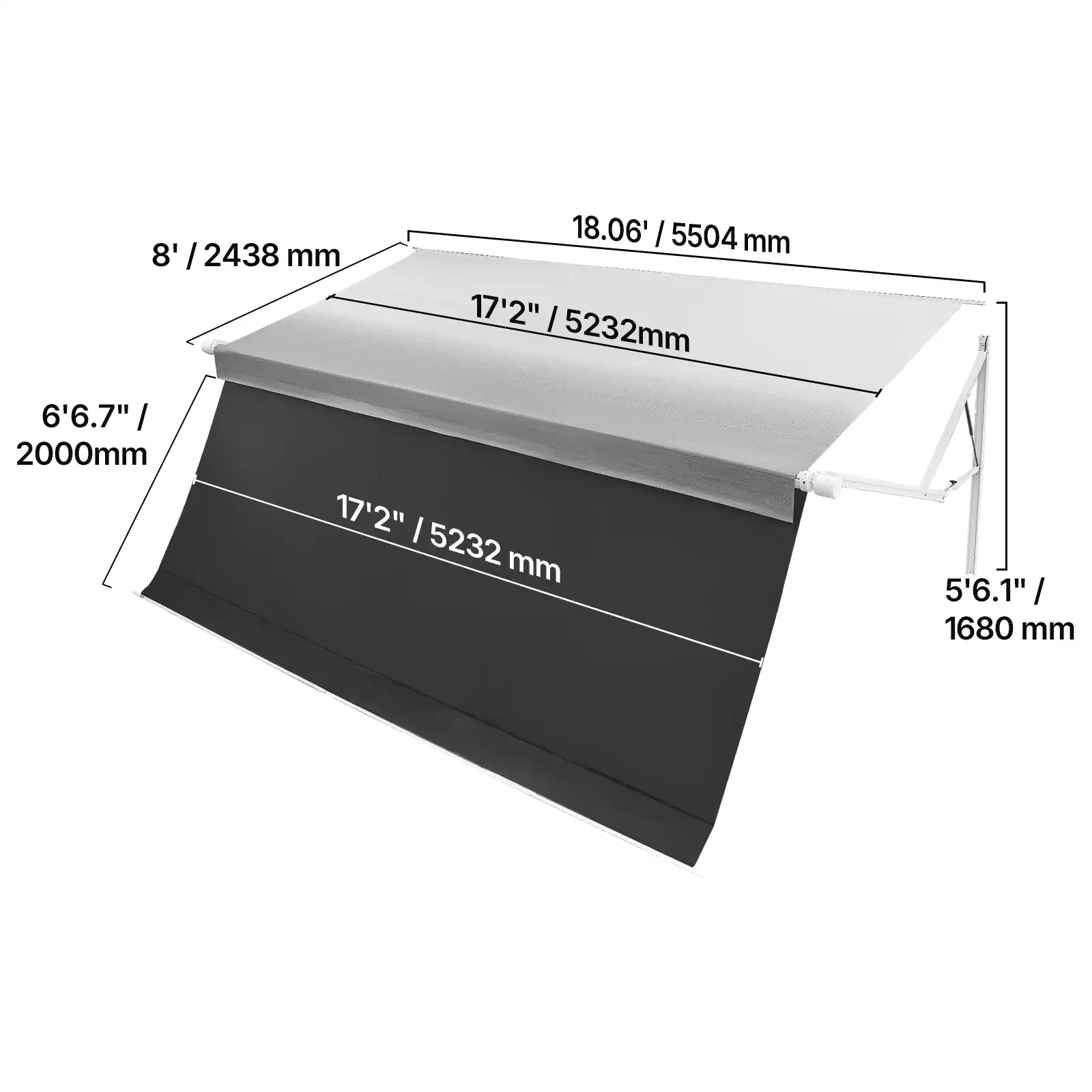 8' / 2438 mm  
18.06' / 5504 mm  
17'2" / 5232 mm  
6'6.7" / 2000mm  
17'2" / 5232 mm  
5'6.1" / 1680 mm