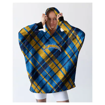 Front. Pegasus - Los Angeles Chargers 34" x 34" Digital Dash Sherpa Hooded Fan Cape - Multicolor.