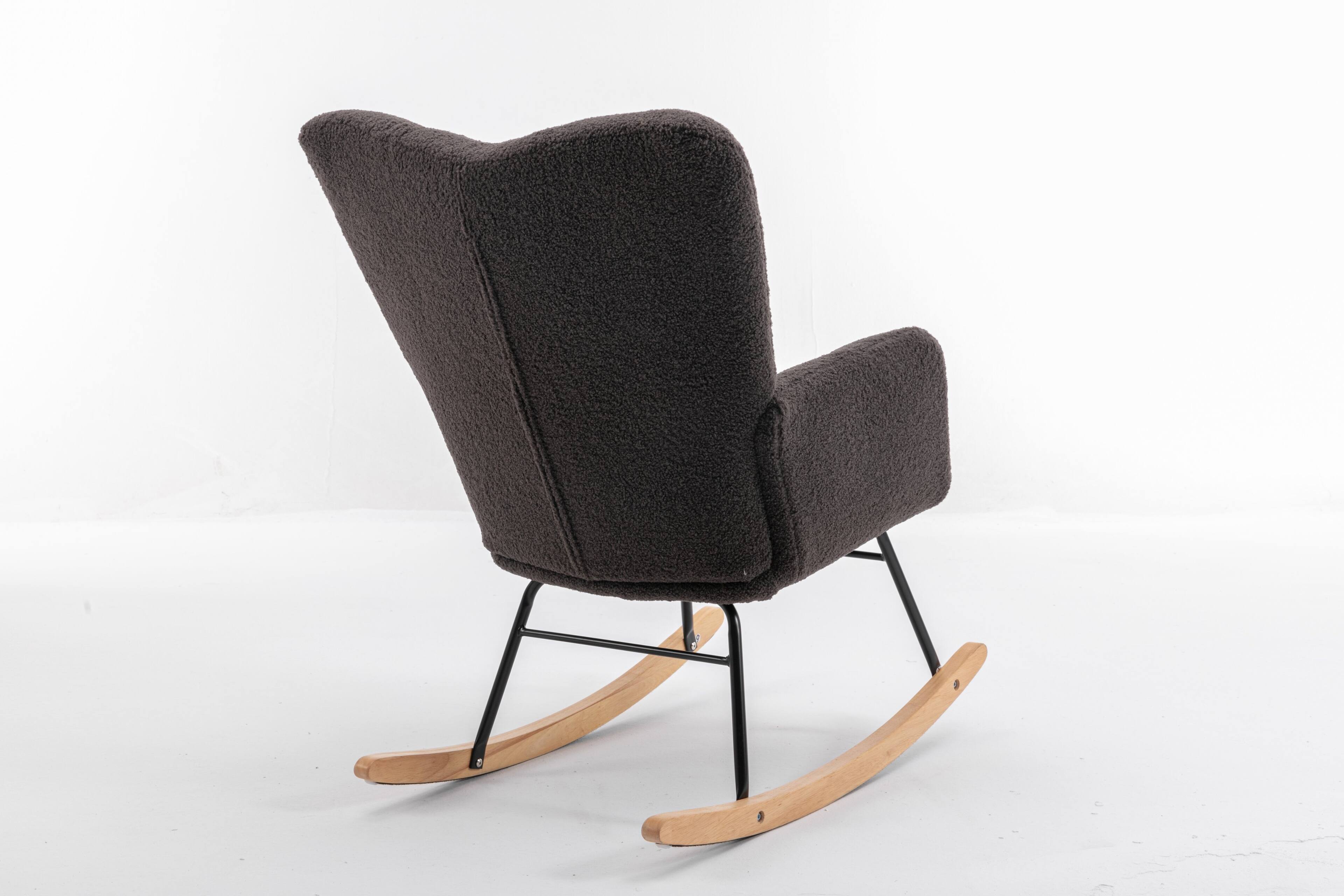 Back. Anysun - Teddy Fabric Rocking Gilder Nursery Chair For Living Room Indoor - Dark Gray .